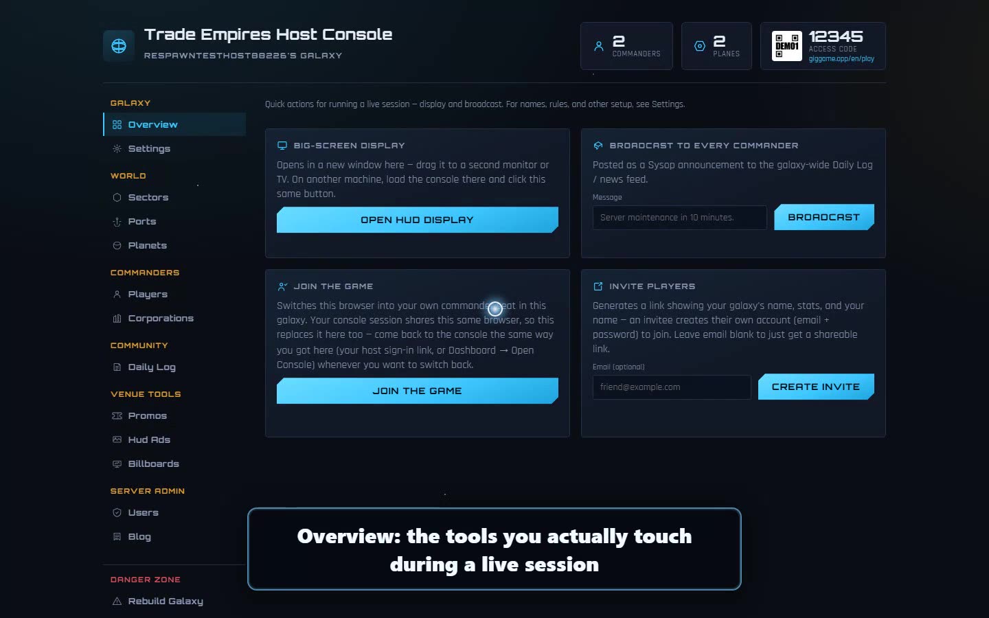 Running Your Galaxy — Host Console Tour