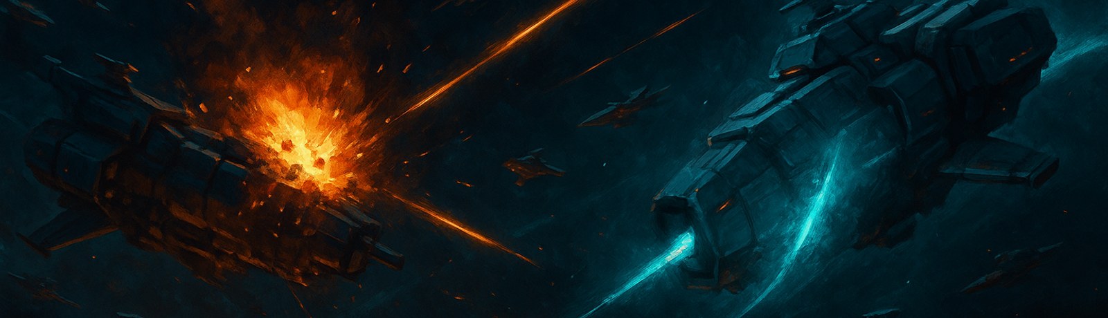 Two fleets locked in a space battle